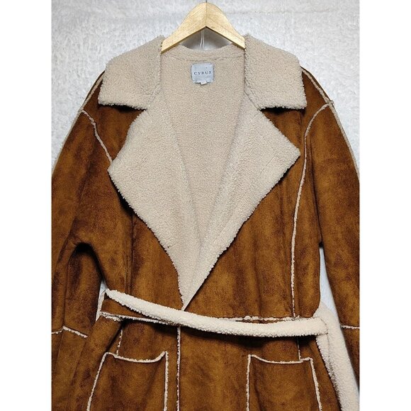 Cyrus Women’s Open Front Brown Coat  Inner Cream Fuzzy Size XL - Picture 8 of 9